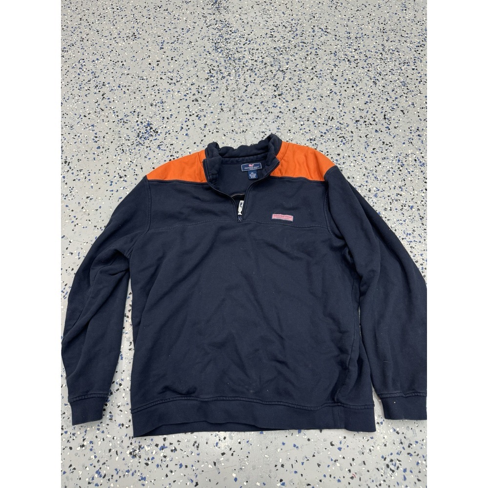 Vineyard Vines Pullover 1/4 Zip Mens 2XL Blue Orange Cotton Preppy Classic Used